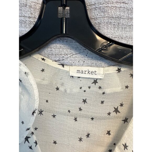 Market Womens Star Print Ruffled Sheer Blouse Size S - Picture 2 of 5